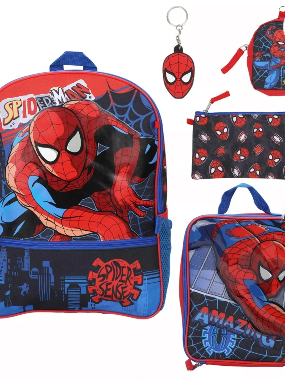 Marvel Spider-Man 5 piece Red & Blue Backpack and Accessory Set